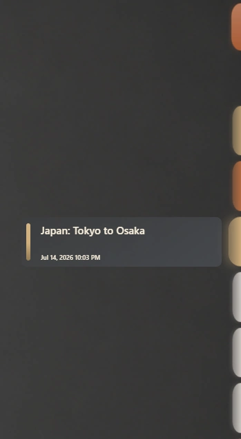 AtelierRelay minimised to its Sidebar Rail, with project markers at the screen edge and a hovered item revealed.